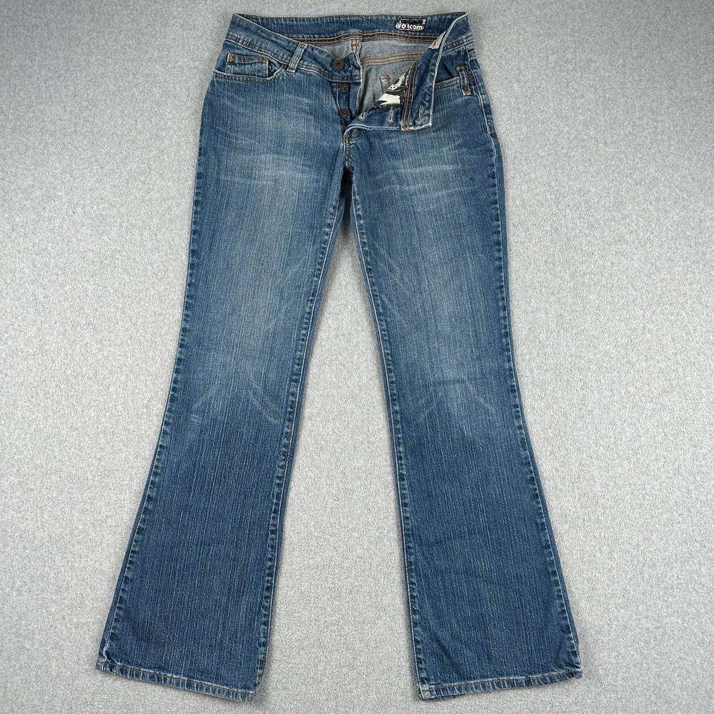 Volcom Jeans Womens 9 Blue Denim Flare Low Rise Y2K Skate Boardwear